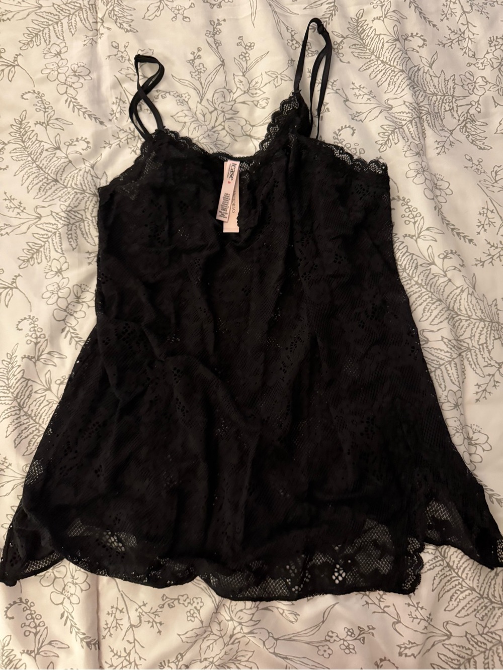 Victoria K Black Lace Chemise with Scalloped Neckline